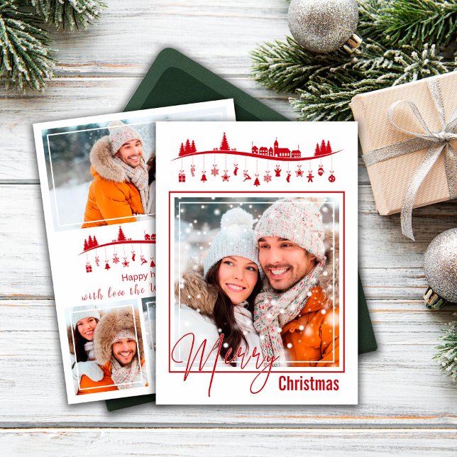 Önska God jul Photo Collage Red Stil Card (Wish Merry Christmas Photo Collage Red Style Card)