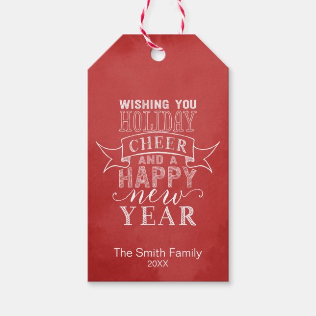 Önska Helgdag Cheer | Röd vattenfärg, Märkre Presentetikett (Framsidan)