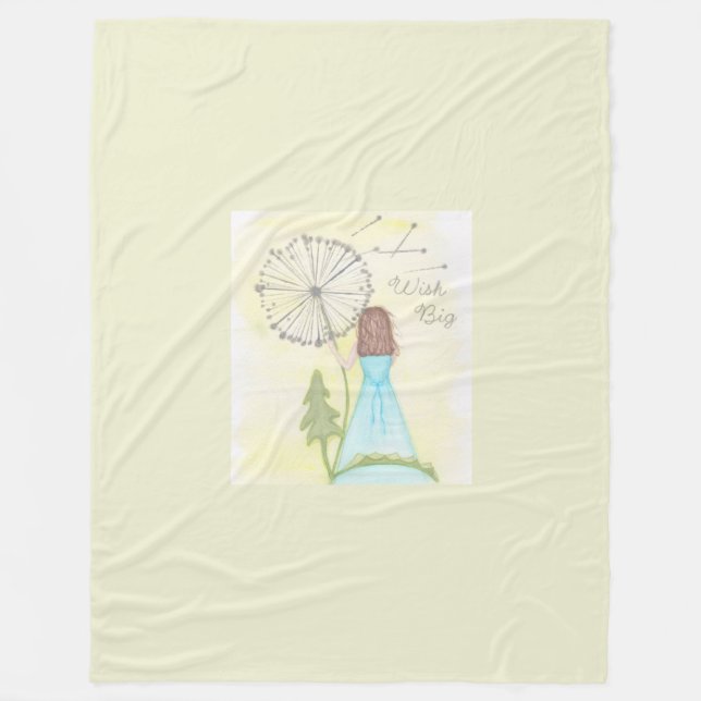Önska på en dandelion liten flicka fleecefilt (Framsidan)