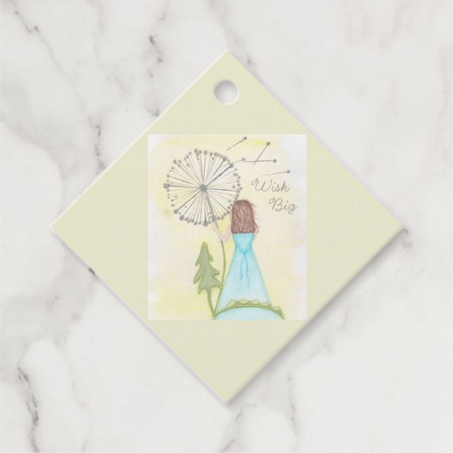 Önska på en dandelion liten flicka gåvor etiketter (Framsida)