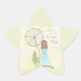 Önska på en dandelion liten flicka stjärnformat klistermärke