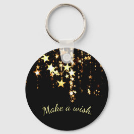 Önska på Guld Stars i svart Nyckelring