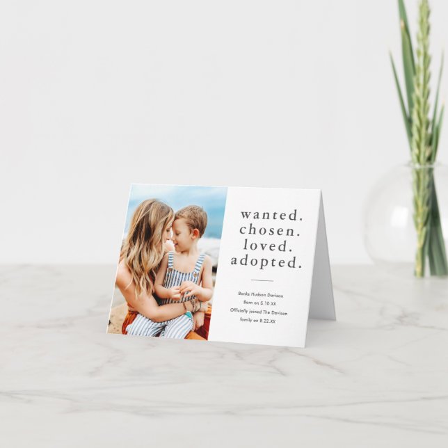 Önskad, bortkopplad, antagen minimal fotoadoption meddelande (Framsida)