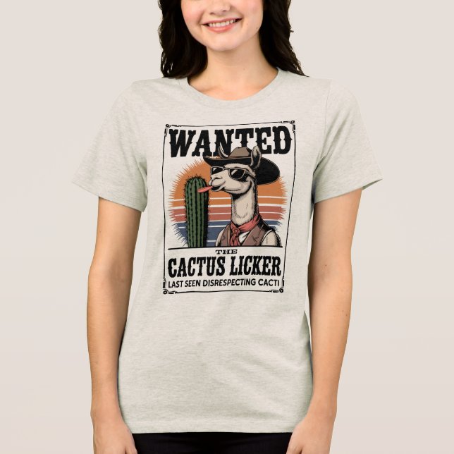 Önskad: Cactus Licker - Funny Cowboy Llama T Shirt (Framsida)