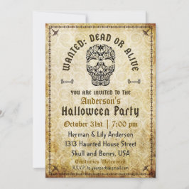 Önskad eller Alive Halloween Skull-inbjudan Inbjudningar