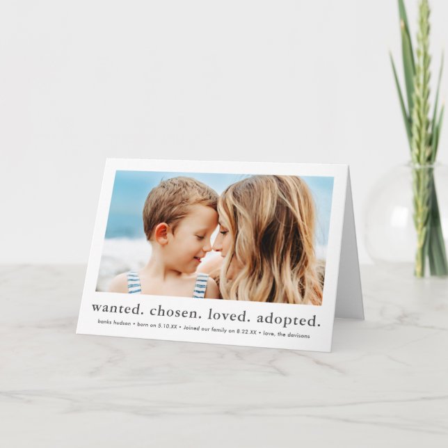 önskad vald älskad adopterad Minimal Foto Adoption Meddelande (Framsida)