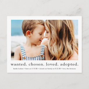 önskad vald älskad adopterad Minimal Foto Adoption Vykort