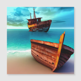 Önskade båtar på en övergiven strand