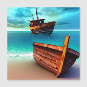 Önskade båtar på en övergiven strand