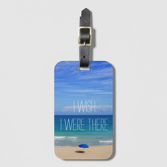 Önskar att jag var där - Blue Beach Umbrella Bagagebricka (Framsida vertikal)