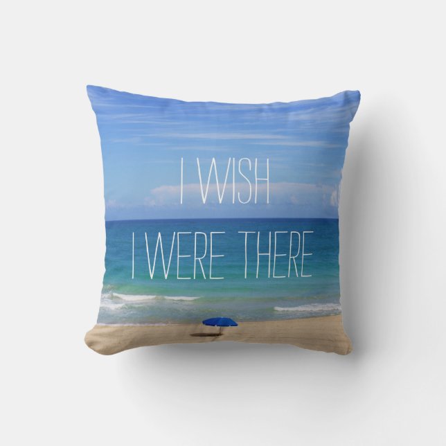 Önskar att jag var där - Blue Beach Umbrella Kudde (Framsida)