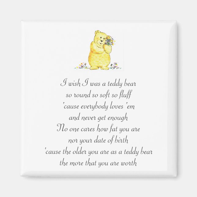 Önskar att jag var en Nalle Dikt Magnet (Framsidan)