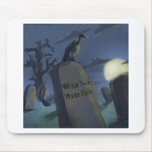 Önskar att vi var här, så kul Halloween Headstone- Musmatta