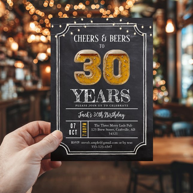 Önskar Cheers & Beers Mäns 30-års födelsedagsinbju Inbjudningar (30th birthday invite)