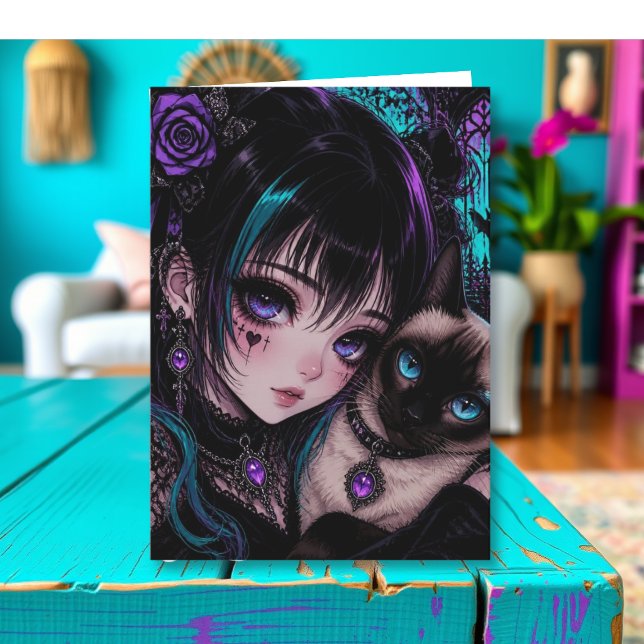 Önskar dig en fantastisk dag | Animeflicka & Katt Kort (Skapare uppladdad)