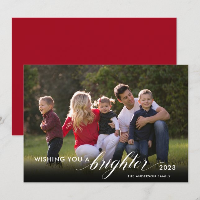 Önskar dig ett ljusare nytt år 2021 med fotorött julkort (Fram/baksida)