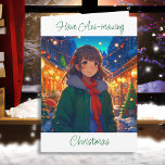 Önskar din annalkande jul kort<br><div class="desc">Söt Anime-tjejen på vinterdagen jul- och Gott nytt år-kort.</div>