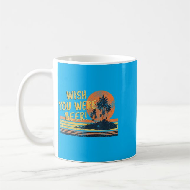 Önskar Du Var Öl Strand Solnedgång Och Palmträd Kaffemugg (Vänster)
