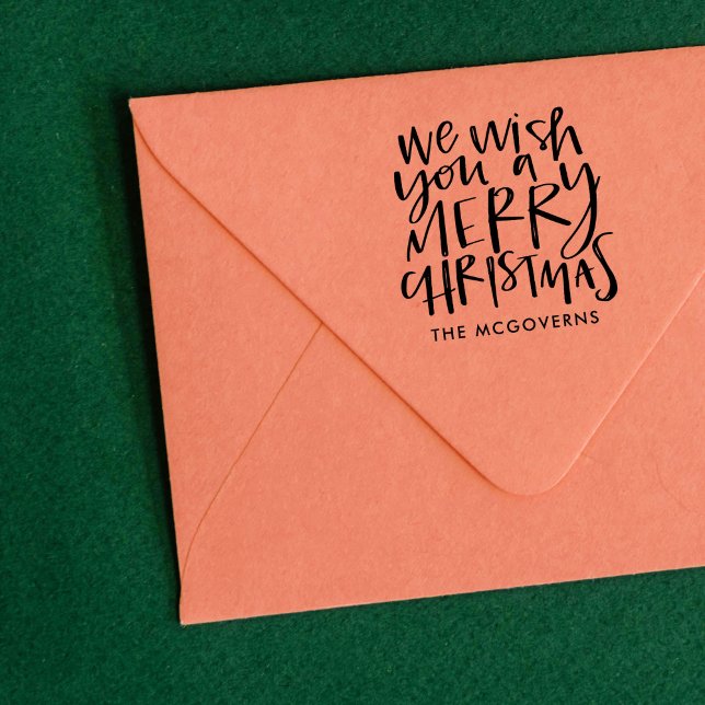 Önskar en anpassad namnmall för God jul Stämpel (Wish You a Merry Christmas custom holiday rubber stamp.)