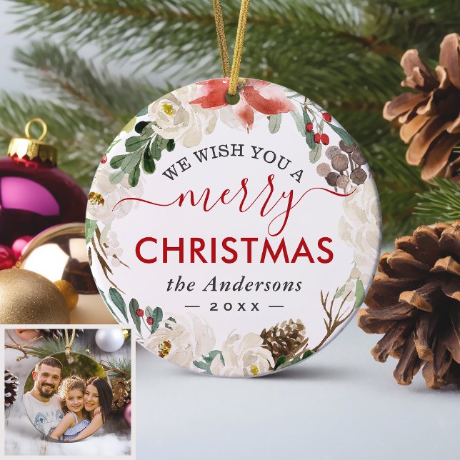 Önskar en Blommigt för andning av God jul Julgransprydnad Keramik (Sample)