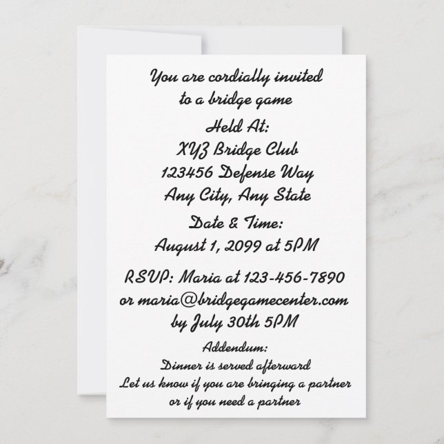 Önskar en Bra Bridge-partner med fyra kort Kostym (Baksida)