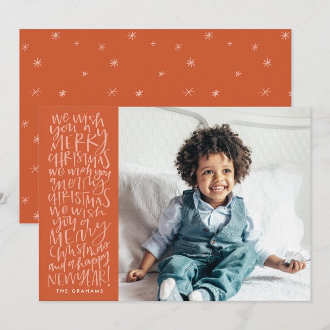 Önskar en God jul i Rött fotokort Julkort (Fram/baksida)