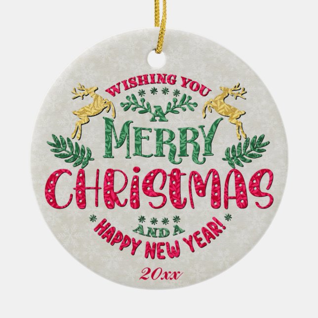 Önskar en God jul och en Gott nytt år Julgransprydnad Keramik (Framsidan)