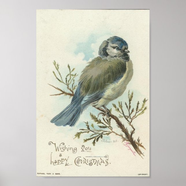 ÖNSKAR EN God jul, Vintage Blue Bird Poster (Framsidan)