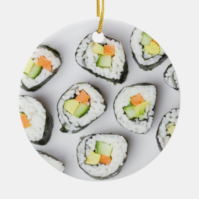 Önskar en Ris julklapp Sushi Humor Julgransprydnad Keramik (Framsidan)