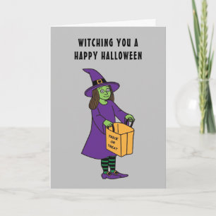 Önskar Er en Glad Halloween Häxa Pun Mening Kort