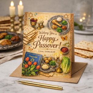 Önskar Er en Glad Pesach Elegant Vintage Guld Vykort