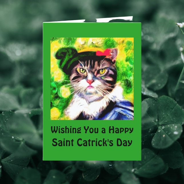 Önskar er en glad Saint Catrick's dag Rolig katt Helgkort (Skapare uppladdad)