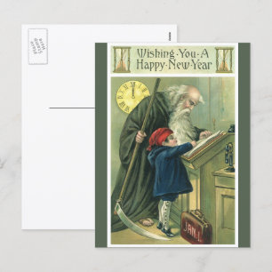 Önskar Er ett Gott Nytt År, Vintage Fader Tid Helg Vykort
