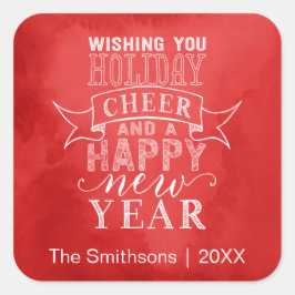 Önskar Helgdag Cheer | Röd vattenfärgsetikett Fyrkantigt Klistermärke