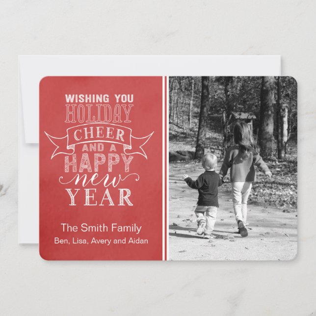 Önskar Helgdag Cheer | Rött vattenfärgskort Julkort (Framsida)