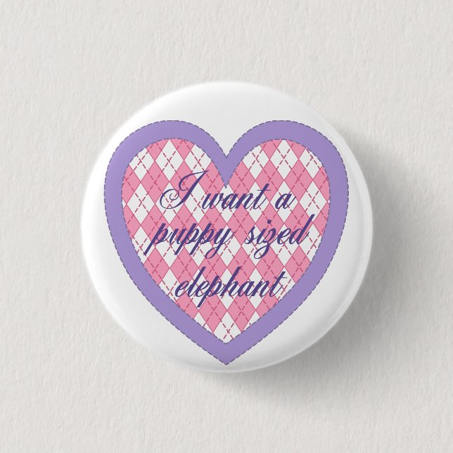 "Önskar jag valpen storleksanpassad elefant" Knapp (Framsida)