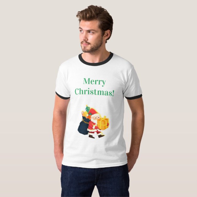 Önskar jul tryckt glädje firande ringsignal t shirt (Hel framsida)