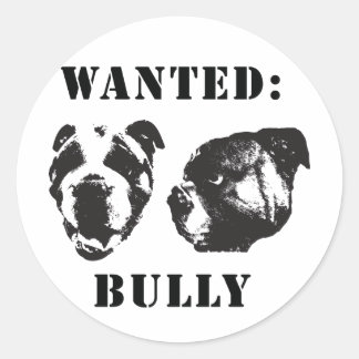 "Önskat: Bully", engelsk bulldog Sticker Runt Klistermärke