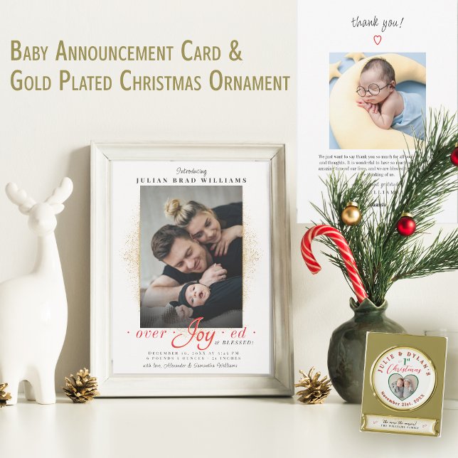 Önskat meddelande om missat foto-Helgdag (Overjoyed Blessed Photo Holiday Birth Announcement, Gold Plated Christmas Ornament Gift grandparents)