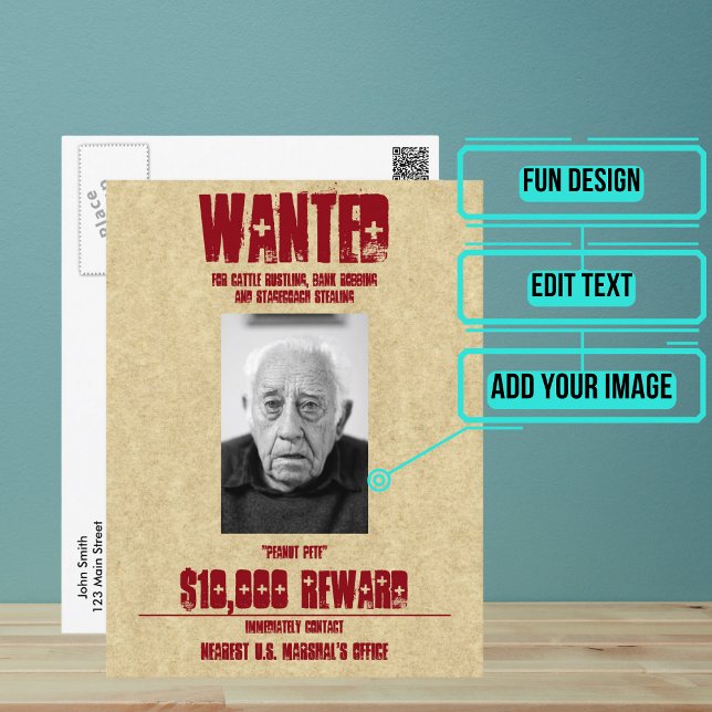 Önskat vykort för Poster Anpassningsbar-mall (Turn your friend or family member's picture into a "wanted" poster.)