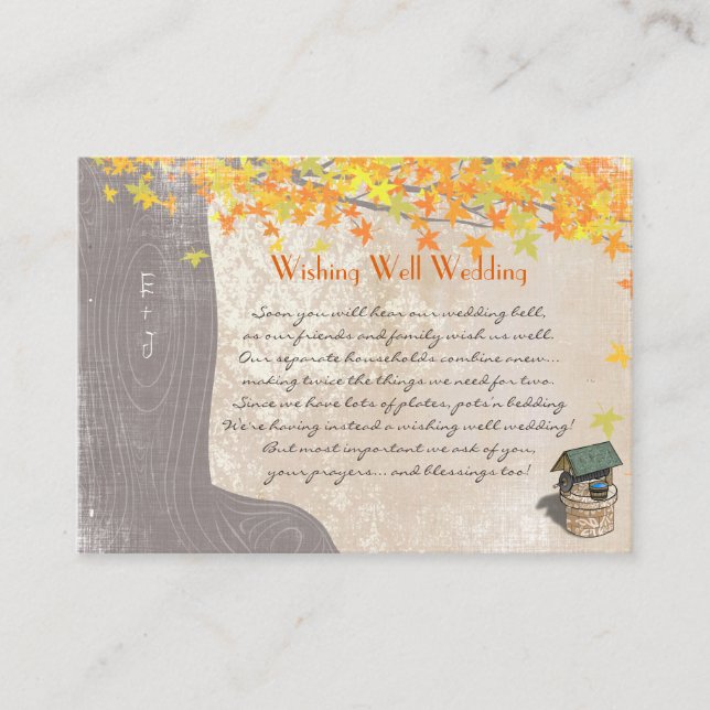 Önskbrunn för Fall Träd Initialer Gult Orange  Tilläggskort (Framsida)