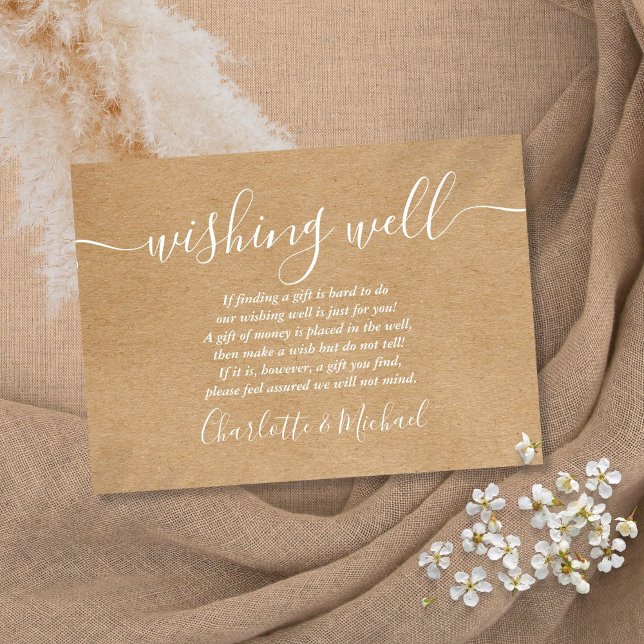 Önskebrunn Signature Script Rustik Kraft Bröllop Tilläggskort (Wishing Well Signature Script Rustic Kraft Wedding Enclosure Card)