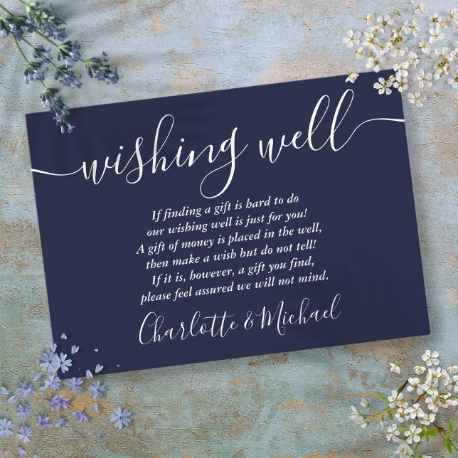 Önskebrunn Signaturfärg Marinblå Bröllop Tilläggskort (Wishing Well Signature Script Navy Blue Wedding Enclosure Card)