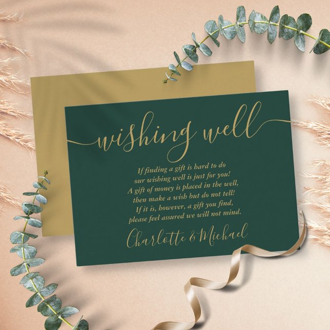 Önskebrunn Smaragdgrön Och Guld Bröllop Tilläggskort (Wishing Well Emerald Green And Gold Wedding Enclosure Card)