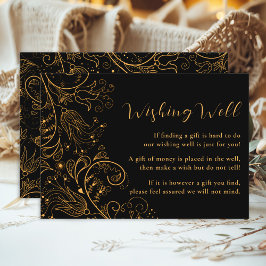 Önskekällan guld och Black Elegant Blommigt Bröllo Tilläggskort