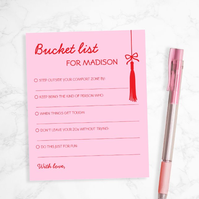 Önskelista Bandprydnad Rosa Röd Råd Examen (Bucket List Tassel Bow Pink Red Advice Graduation)