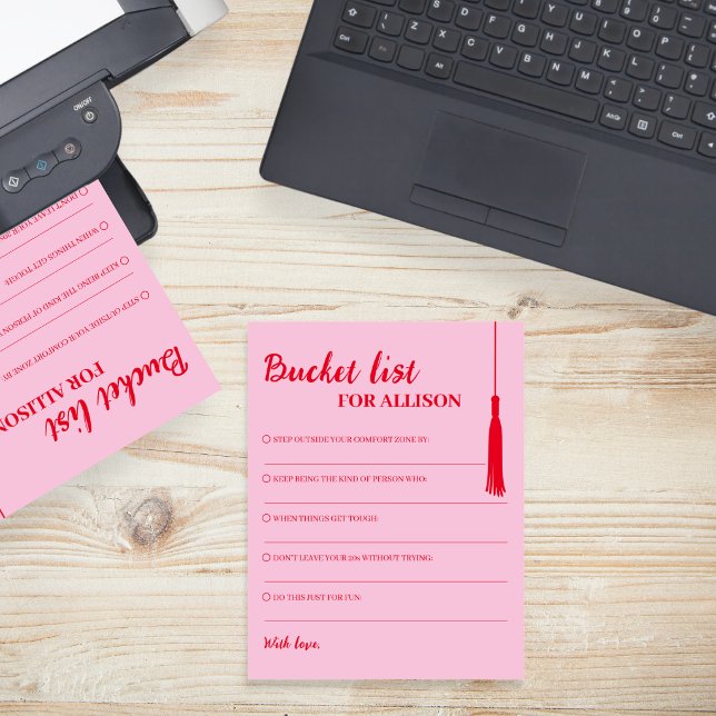 Önskelista Rosa Röd Examen Tassel Rådkort Inbjudningar (Bucket List Pink Red Graduation Tassel Advice Card)