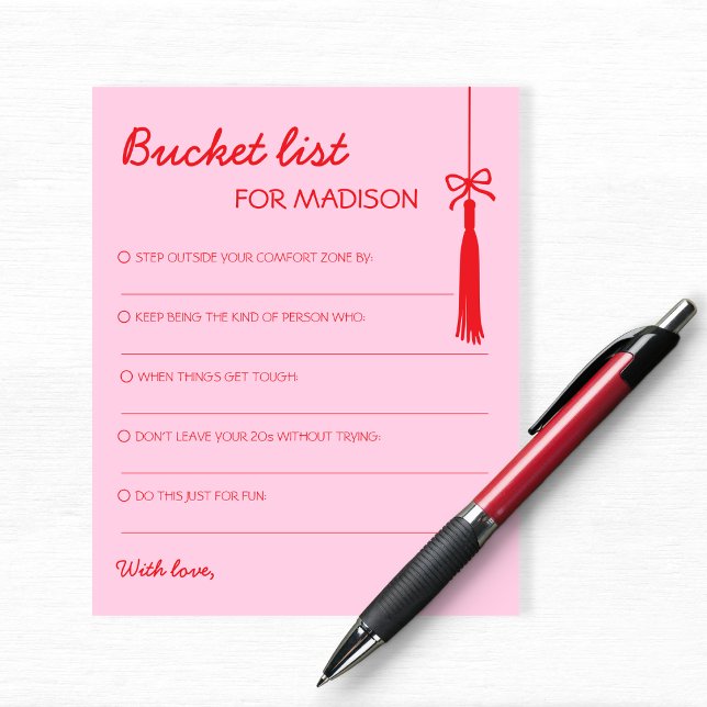 Önskelista tofsbåge rosa röd rådgivare examen (Bucket List Pink & Red Advice Graduation)