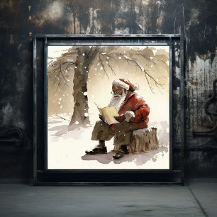 Önskemål Black Santa Reading Brev Poster