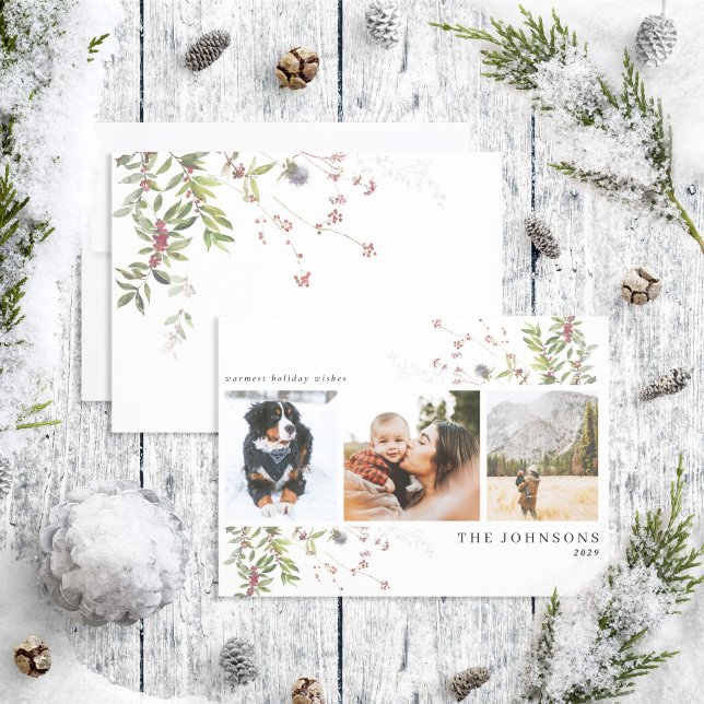 Önskemål botaniskt 3-foto-Helgdag med varmaste kan Julkort (Skapare uppladdad)